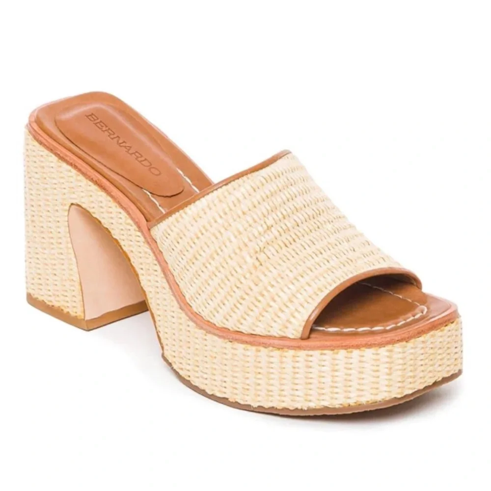 BERNARDO KENNY RAFFIA PLATFORM HEEL SANDALS